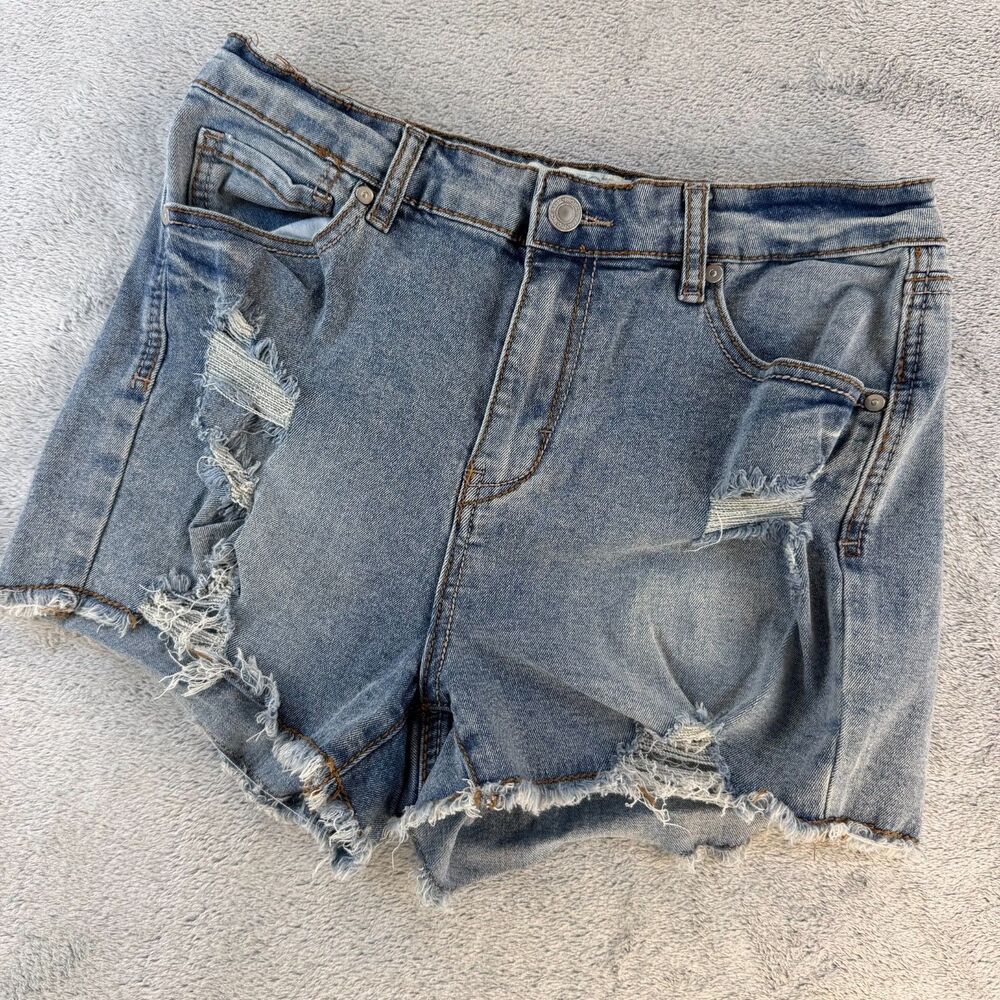 Project Rebel Denim Shorts Juniors Distressed Raw Hem Blue Size 9